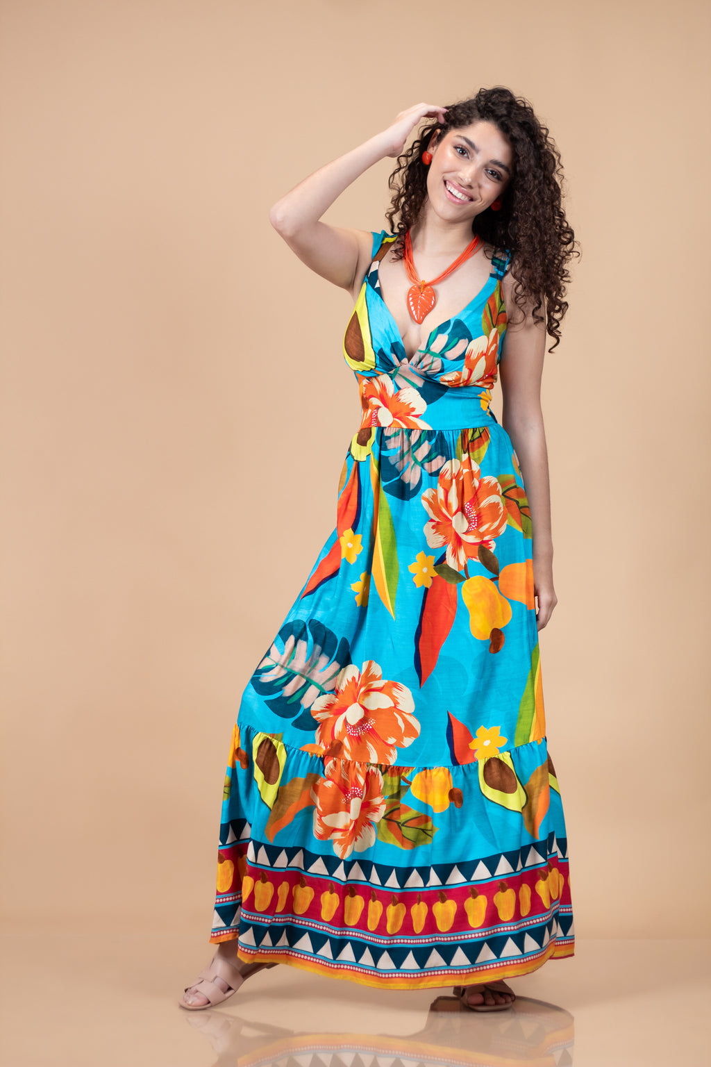 Vestido Celeste Tropical